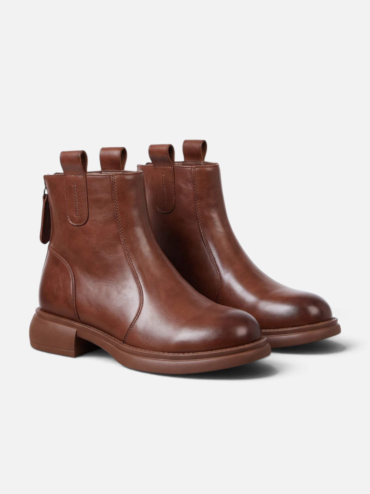 Bottines Femme Cuir Semelle Épaisse Zip Arrière