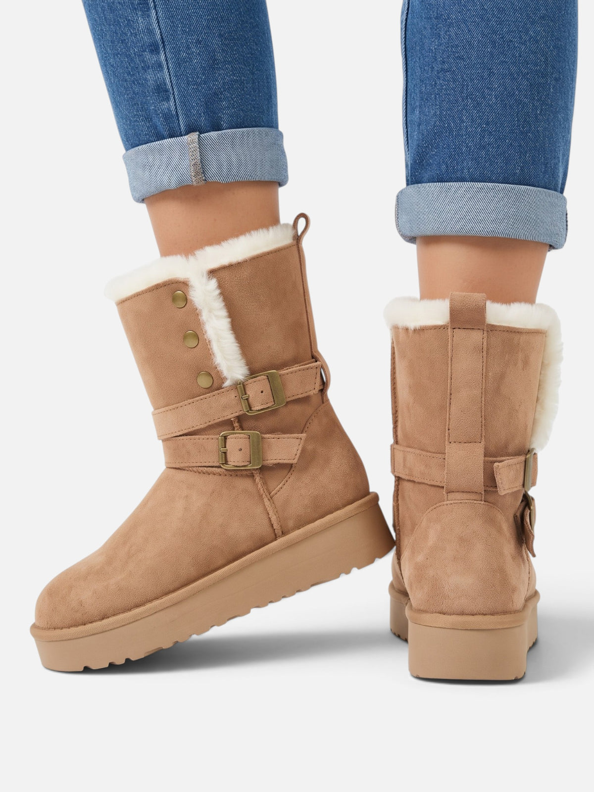 Bottines Suédine Femme Fausse Fourrure Boucle