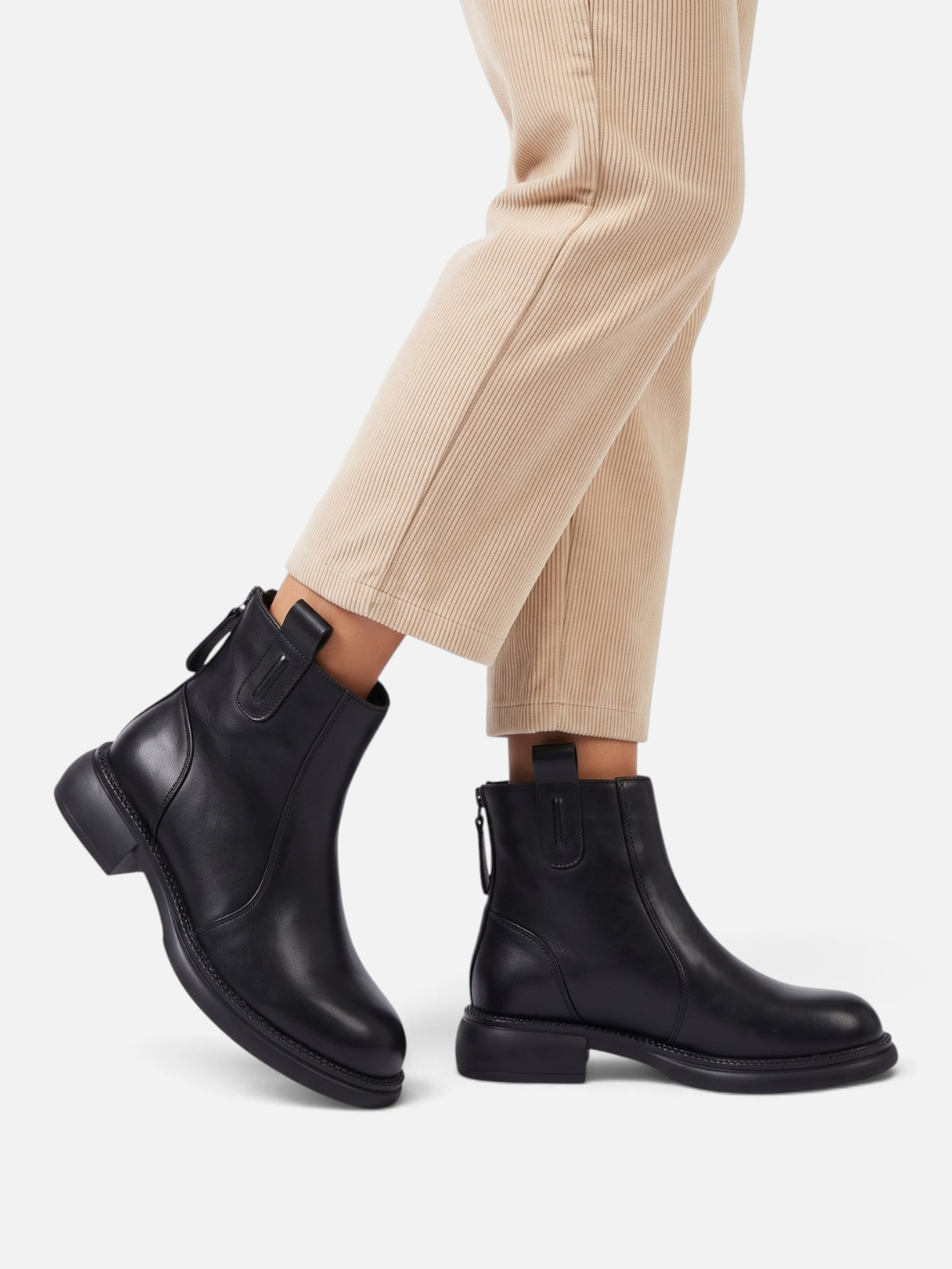 Bottines Femme Cuir Semelle Épaisse Zip Arrière