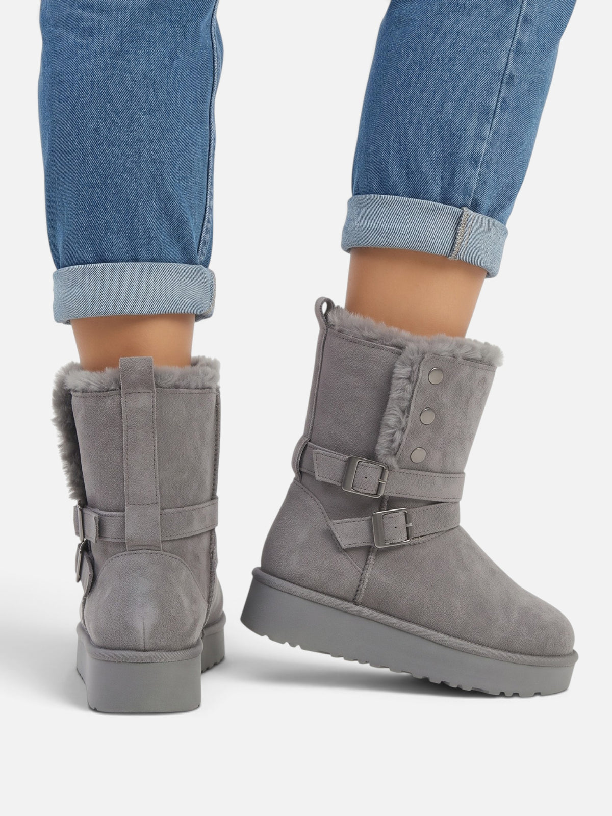 Bottines Suédine Femme Fausse Fourrure Boucle