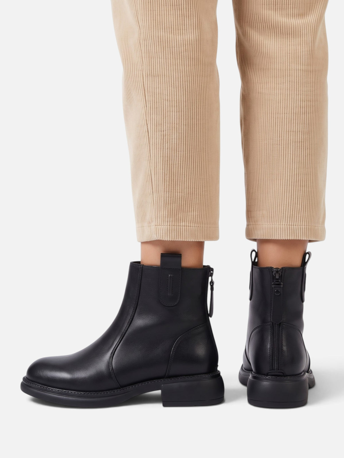 Bottines Femme Cuir Semelle Épaisse Zip Arrière