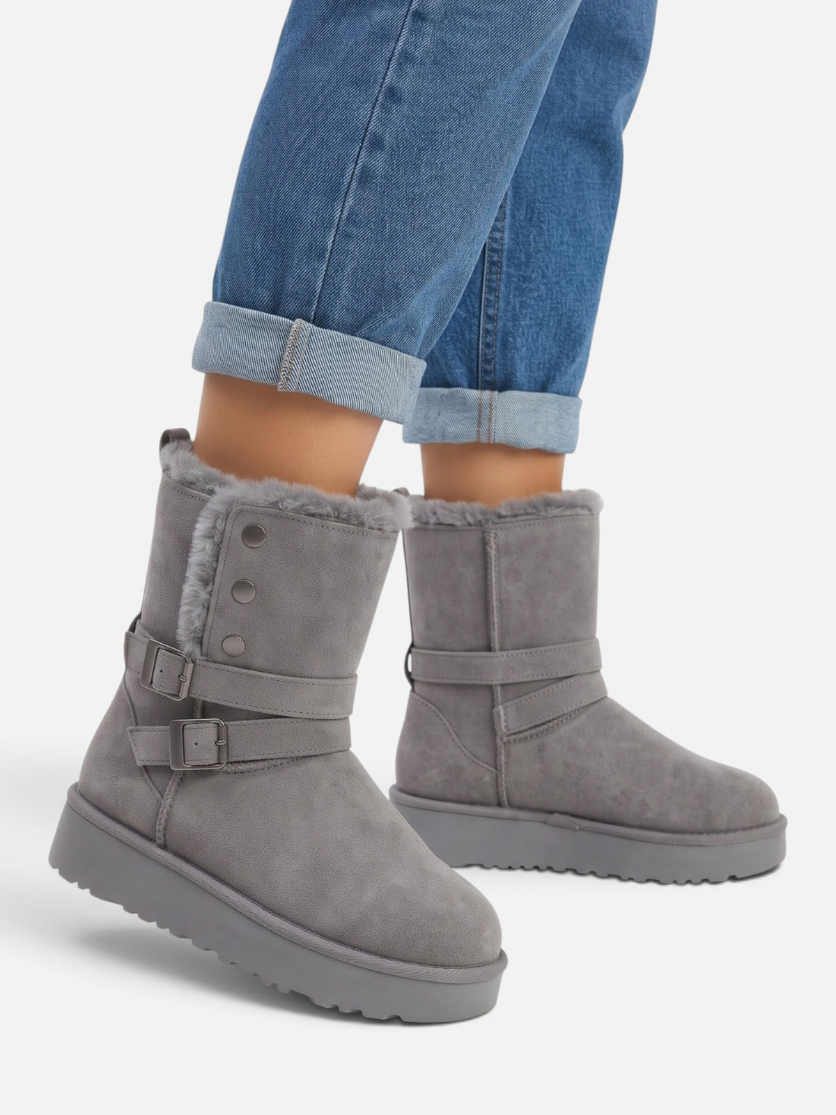Bottines Suédine Femme Fausse Fourrure Boucle