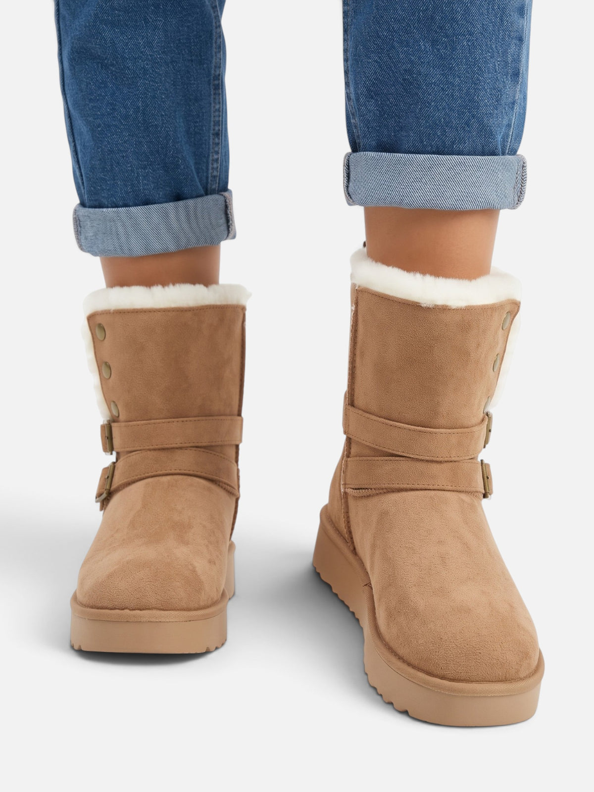 Bottines Suédine Femme Fausse Fourrure Boucle