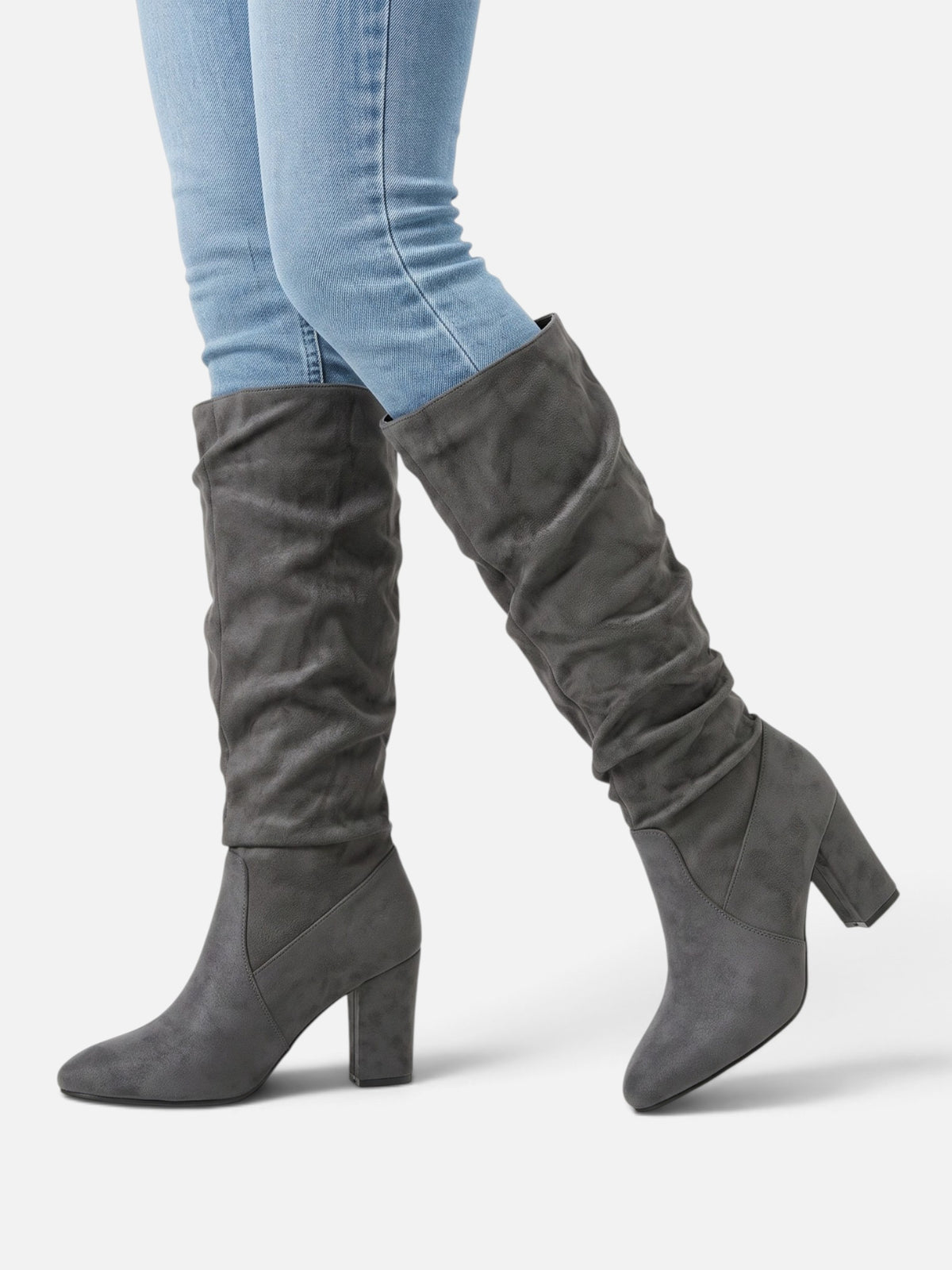 Bottes Suédine Femme Slouchy Talon Bloc