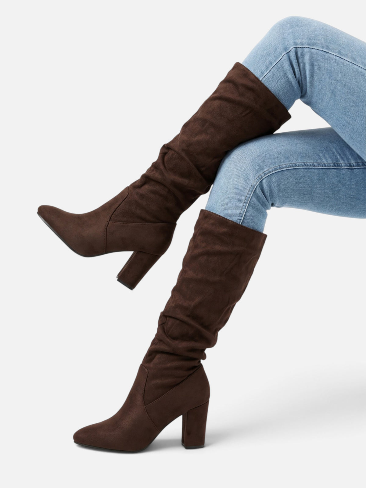 Bottes Suédine Femme Slouchy Talon Bloc