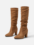 Bottes Suédine Femme Slouchy Talon Bloc