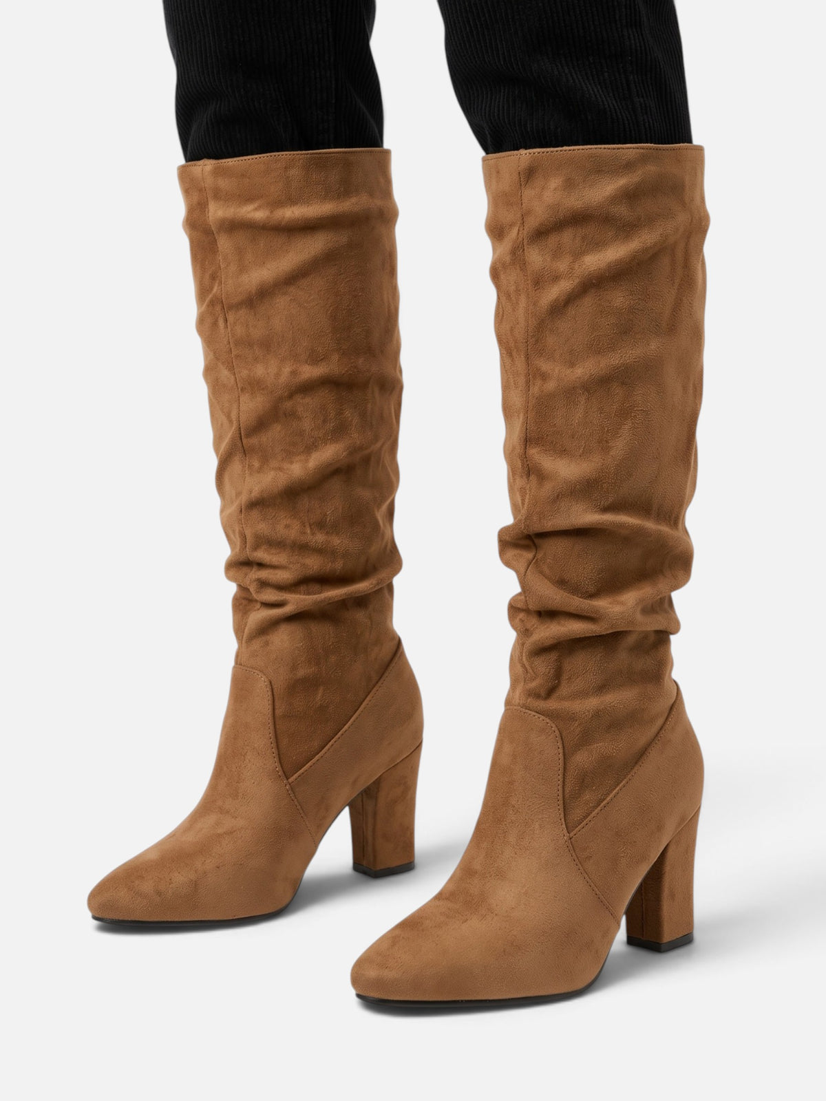 Bottes Suédine Femme Slouchy Talon Bloc