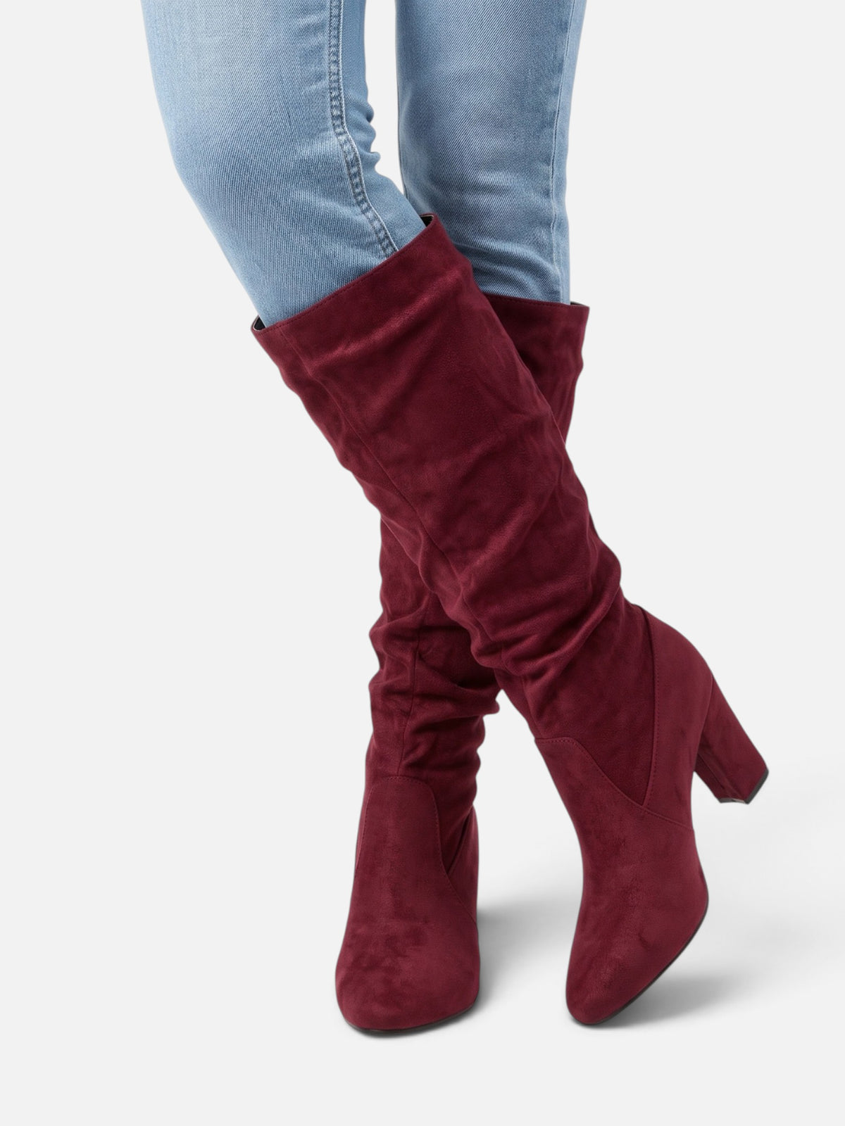 Bottes Suédine Femme Slouchy Talon Bloc