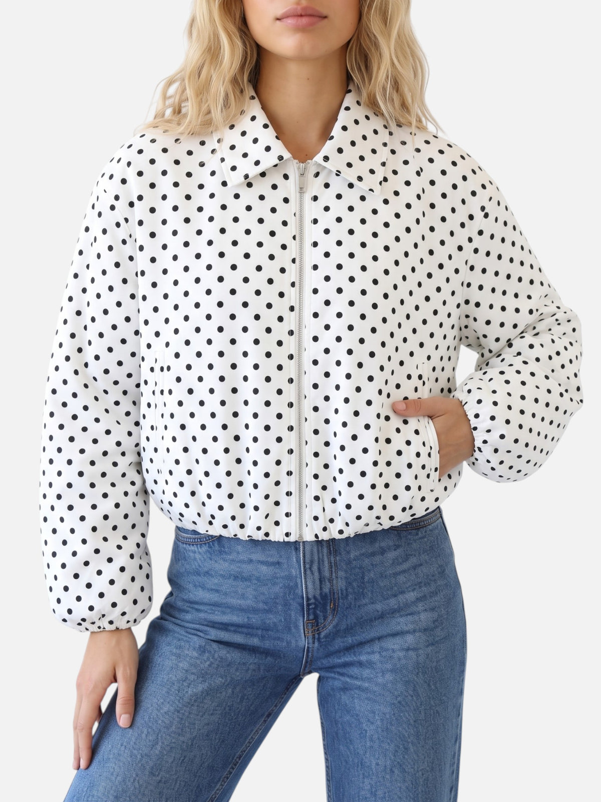 Blouson Bombardier Femme Court à Pois