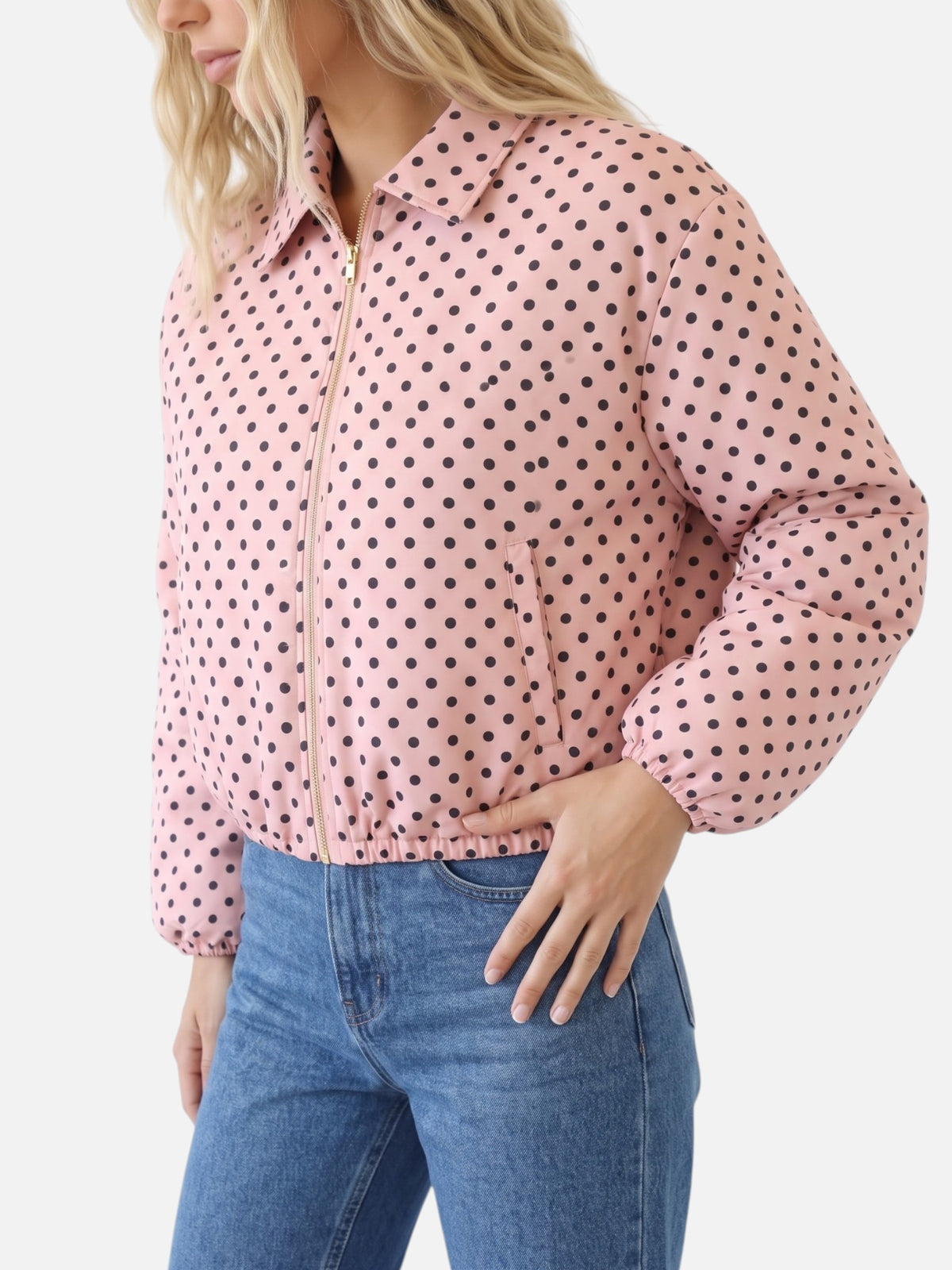 Blouson Bombardier Femme Court à Pois
