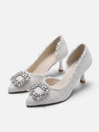 Women’s Tweed Diamante Buckle Heels