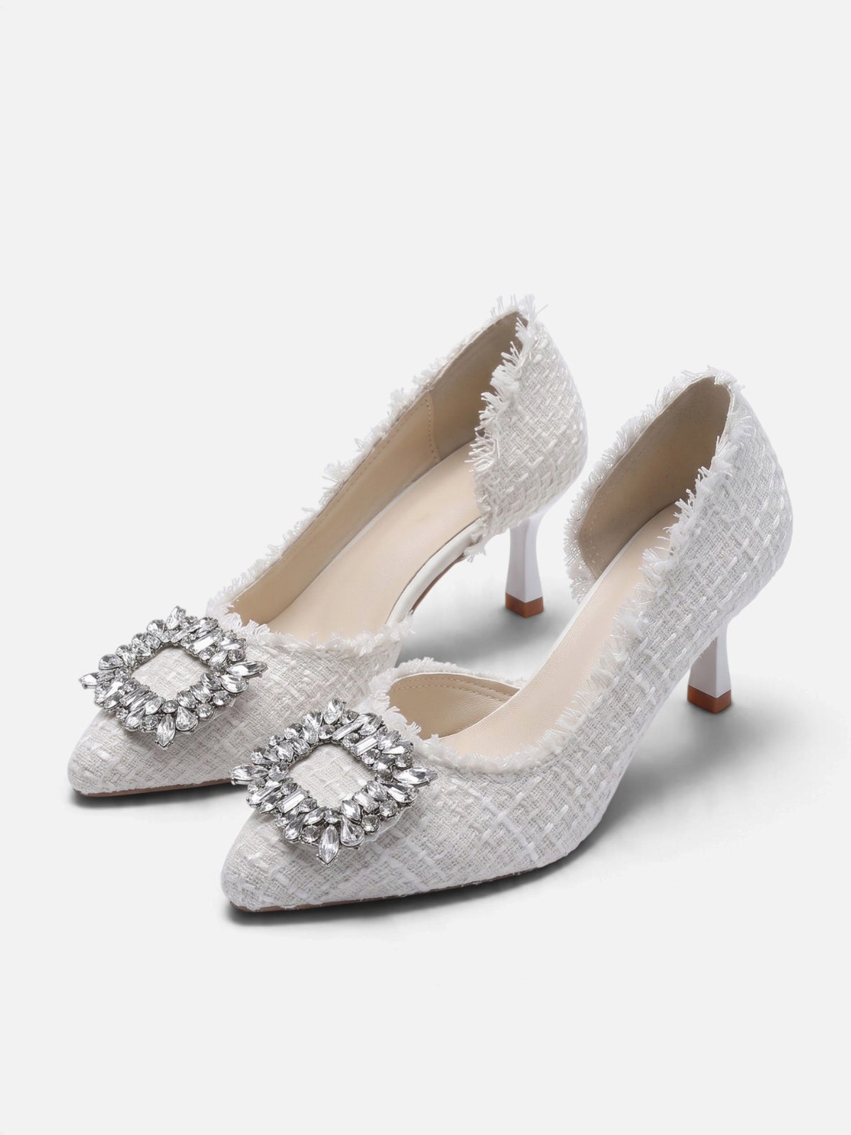 Women’s Tweed Diamante Buckle Heels