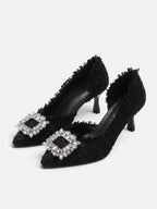 Women’s Tweed Diamante Buckle Heels