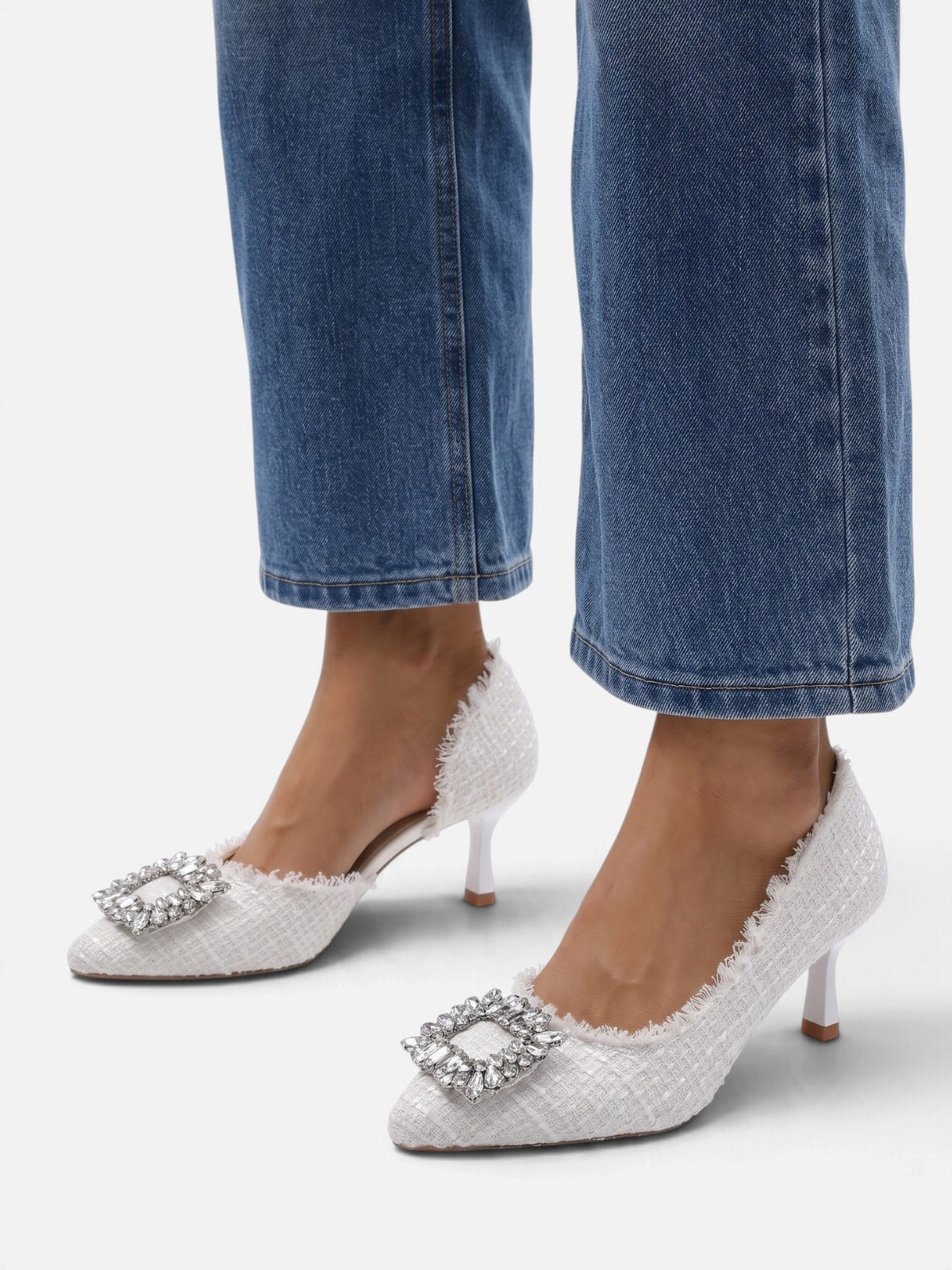Women’s Tweed Diamante Buckle Heels