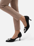 Women’s Tweed Diamante Buckle Heels