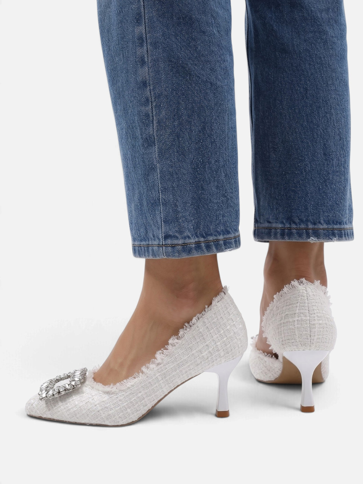 Women’s Tweed Diamante Buckle Heels