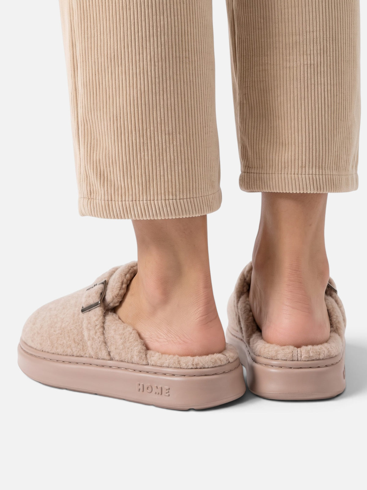 Chaussons Femme Plateforme Peluche à Boucle
