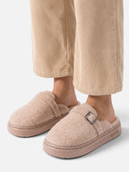 Chaussons Femme Plateforme Peluche à Boucle