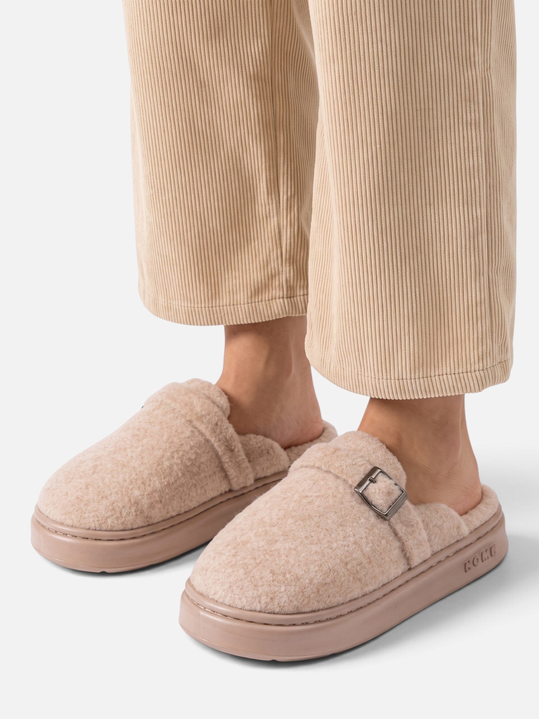 Chaussons Femme Plateforme Peluche à Boucle