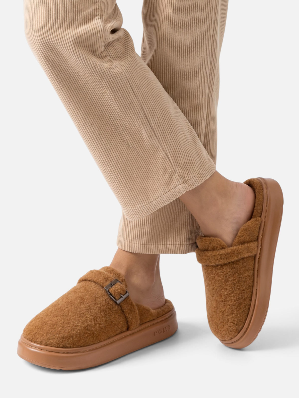Chaussons Femme Plateforme Peluche à Boucle