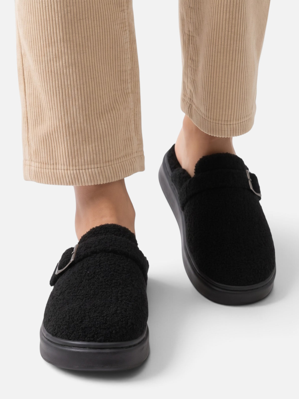 Chaussons Femme Plateforme Peluche à Boucle