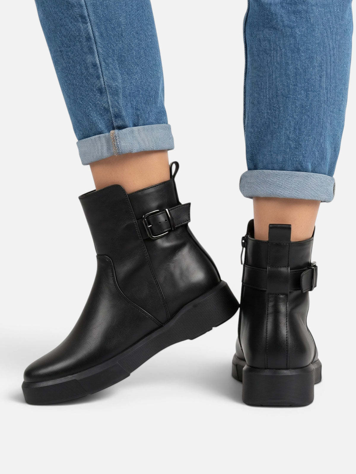Bottines Femme Cuir Boucle Semelle Épaisse