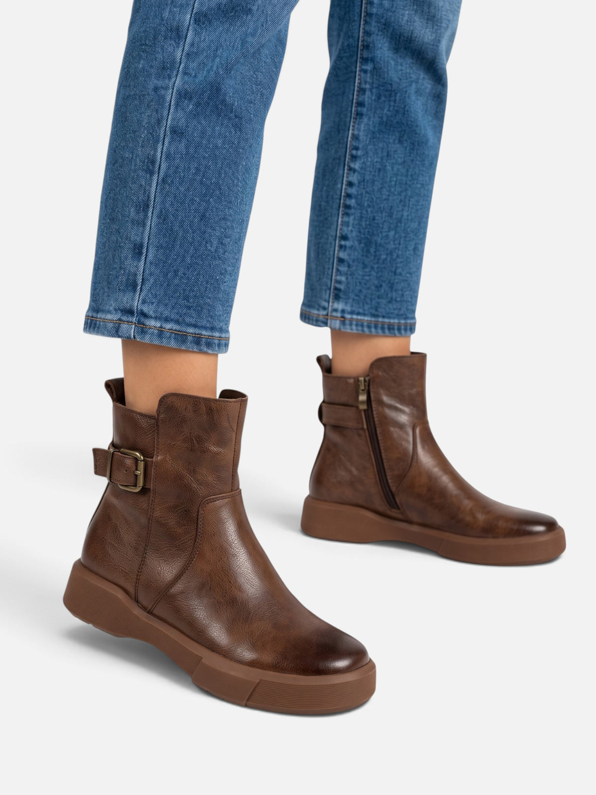 Bottines Femme Cuir Boucle Semelle Épaisse