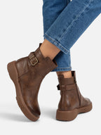 Bottines Femme Cuir Boucle Semelle Épaisse