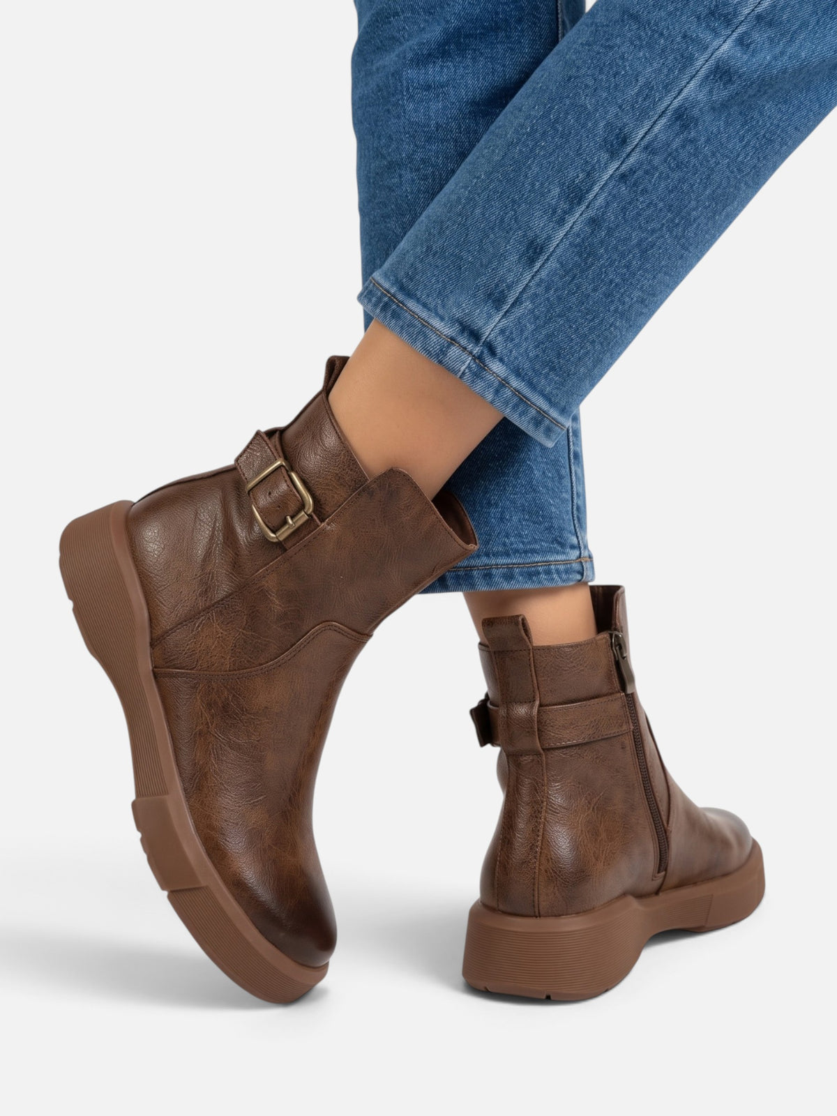 Bottines Femme Cuir Boucle Semelle Épaisse