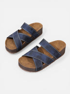Comfortable wedge sandals for women with crossed straps and leather effect
