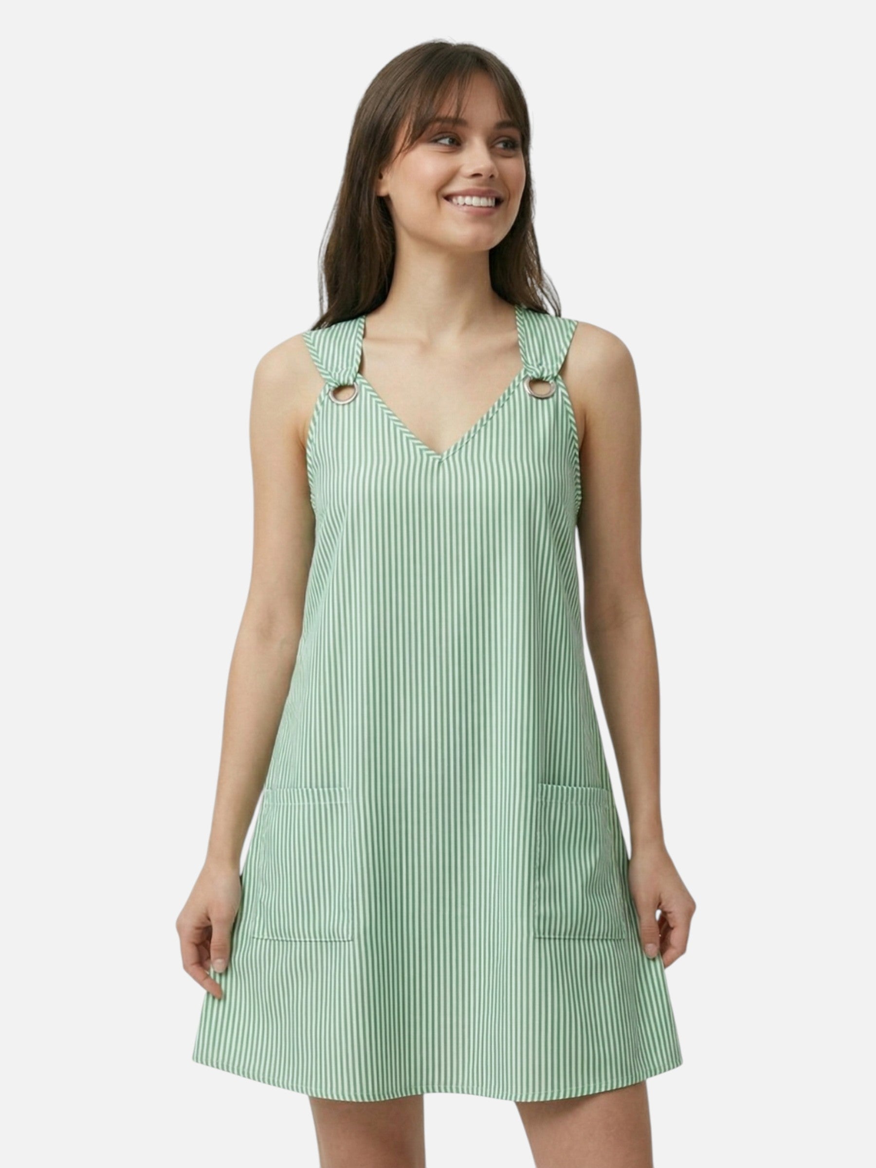 Robe d’été rayée femme avec poches et anneaux