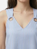 Striped summer dress for women with pockets and rings