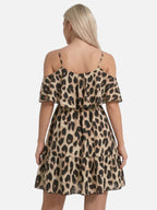 Vestido de verano para mujer con estampado de leopardo, hombros descubiertos y volantes