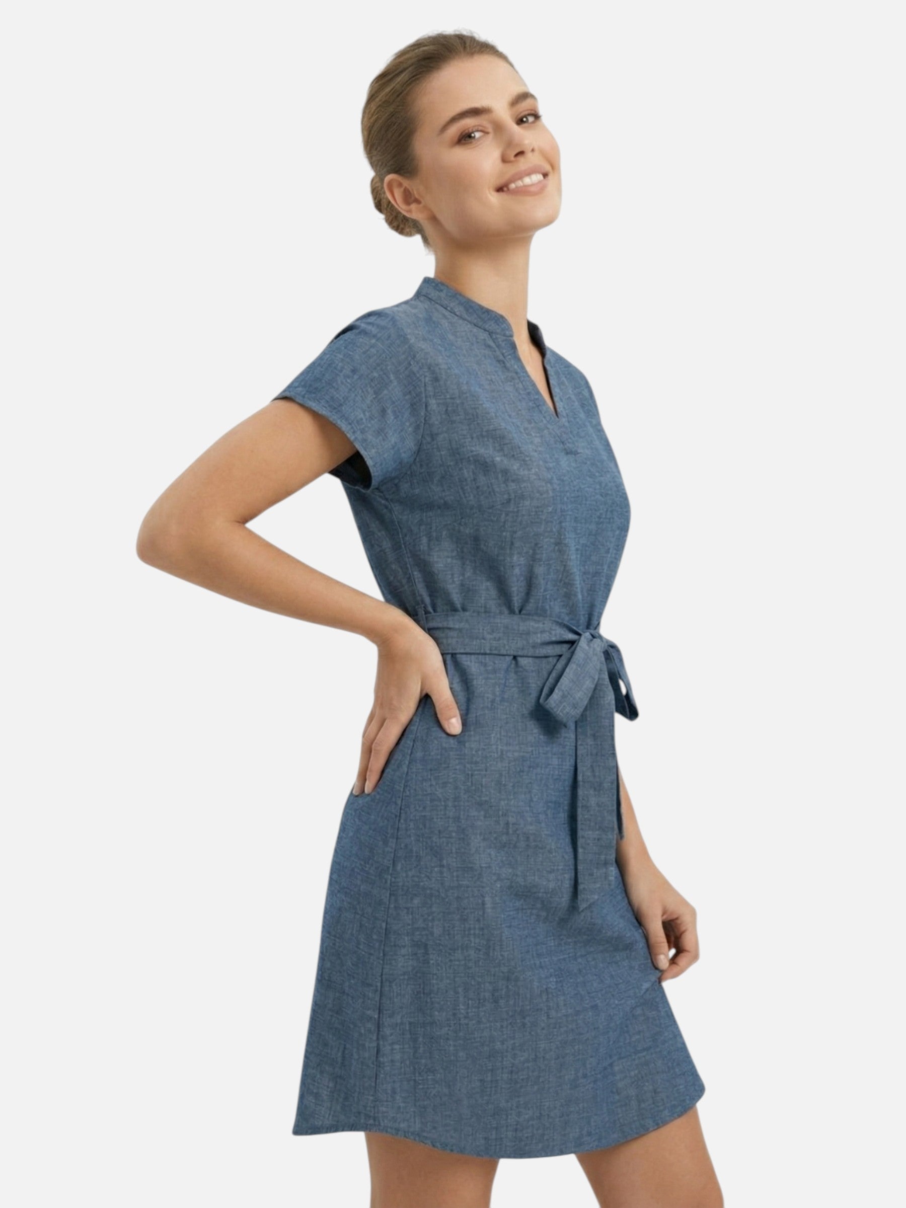 Belted women's dress with elegant Tunisian collar