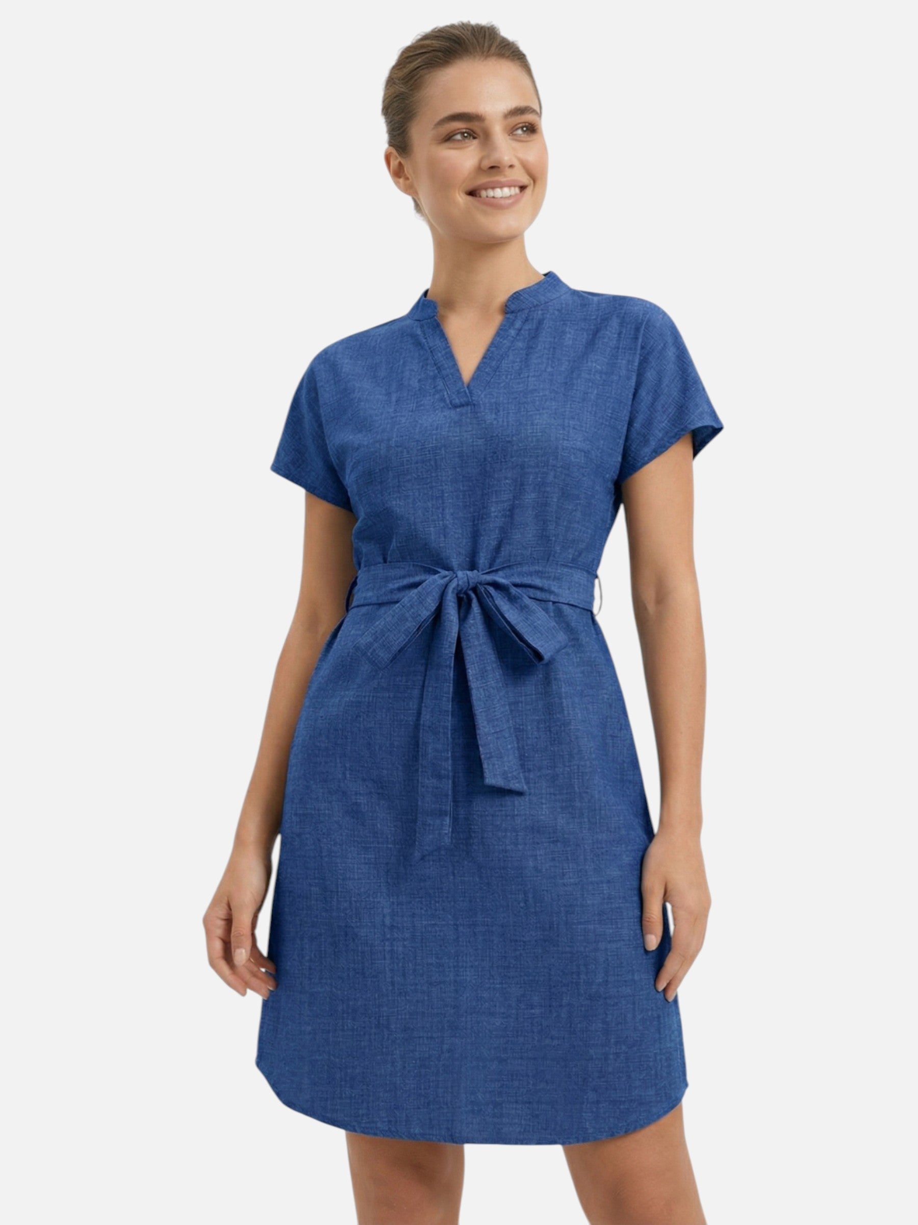 Belted women's dress with elegant Tunisian collar