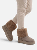 Bottines Femme Suédine Fausse Fourrure Revers Plateforme