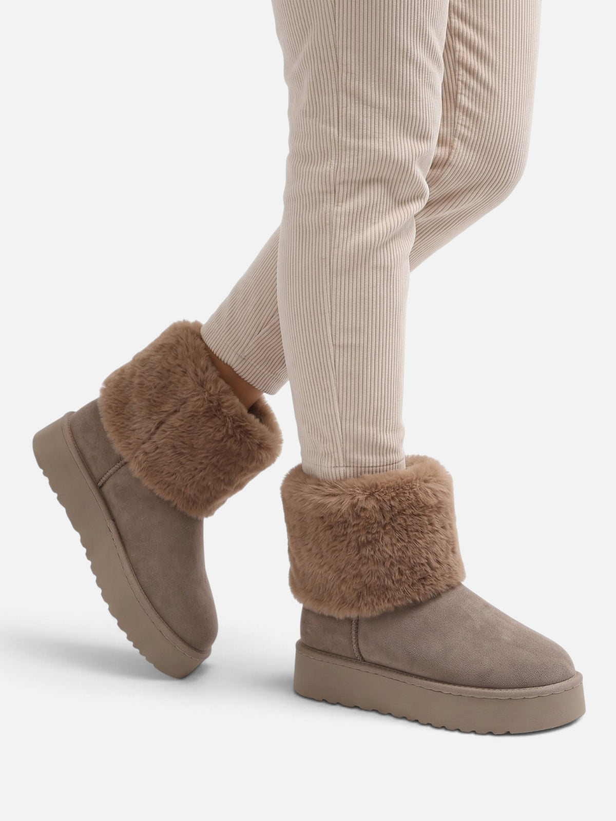 Bottines Femme Suédine Fausse Fourrure Revers Plateforme