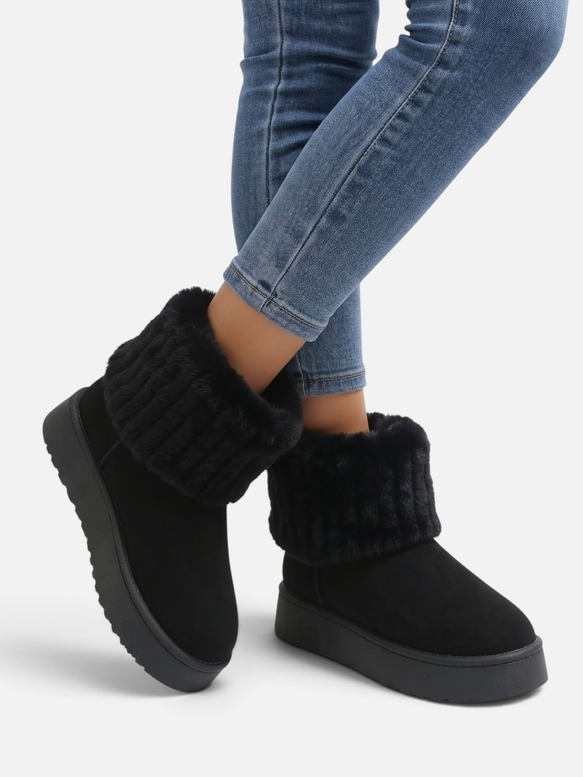 Bottines Femme Suédine Fausse Fourrure Revers Plateforme