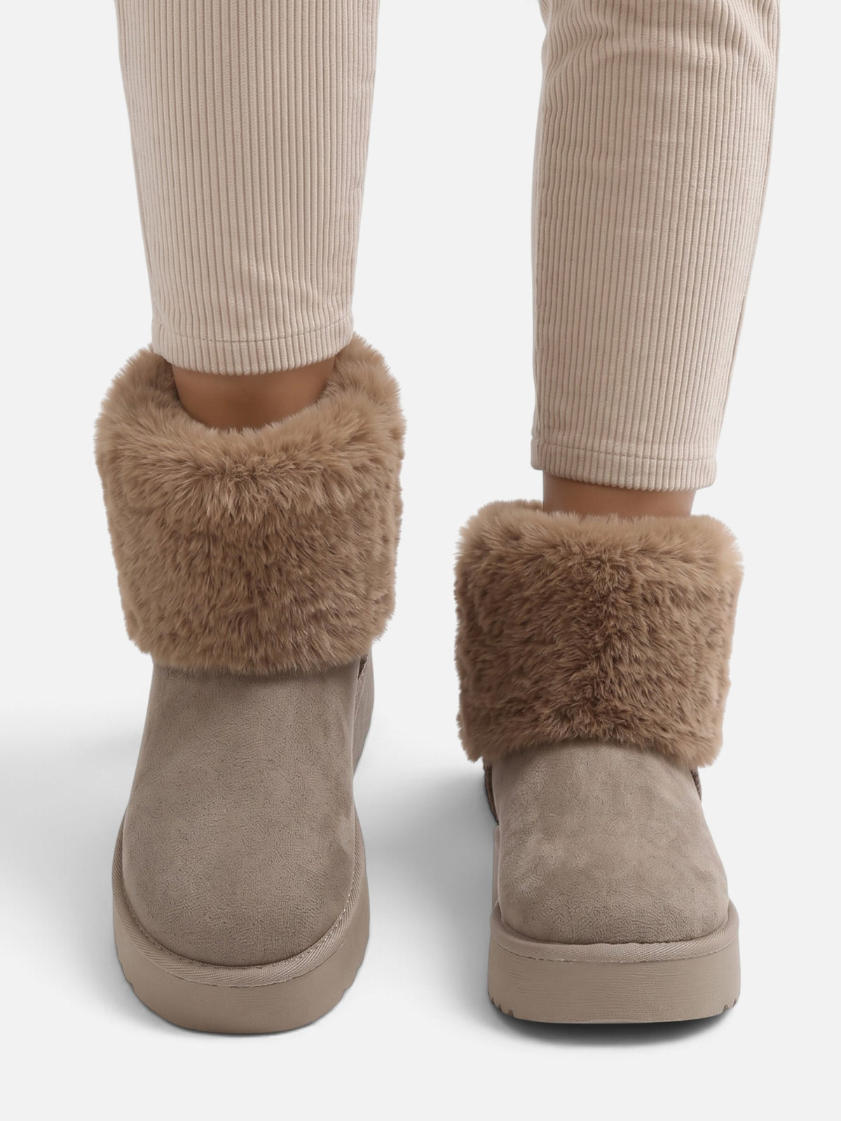 Bottines Femme Suédine Fausse Fourrure Revers Plateforme