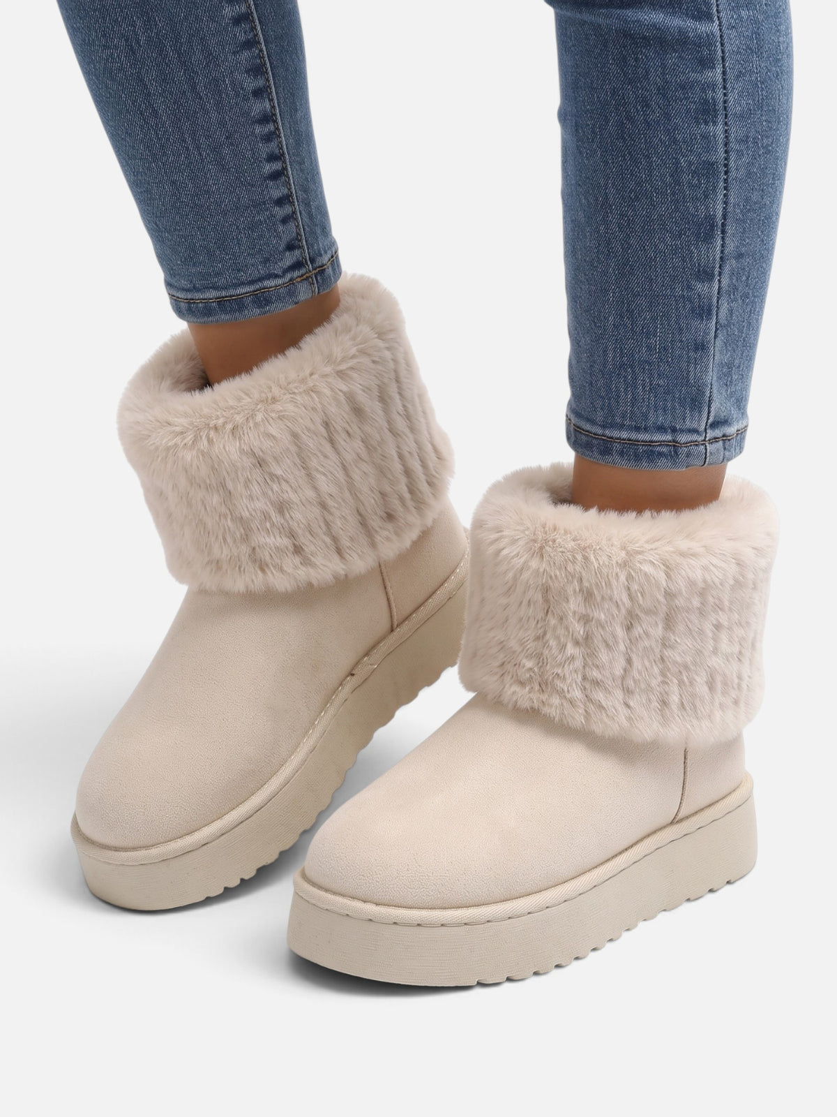 Bottines Femme Suédine Fausse Fourrure Revers Plateforme