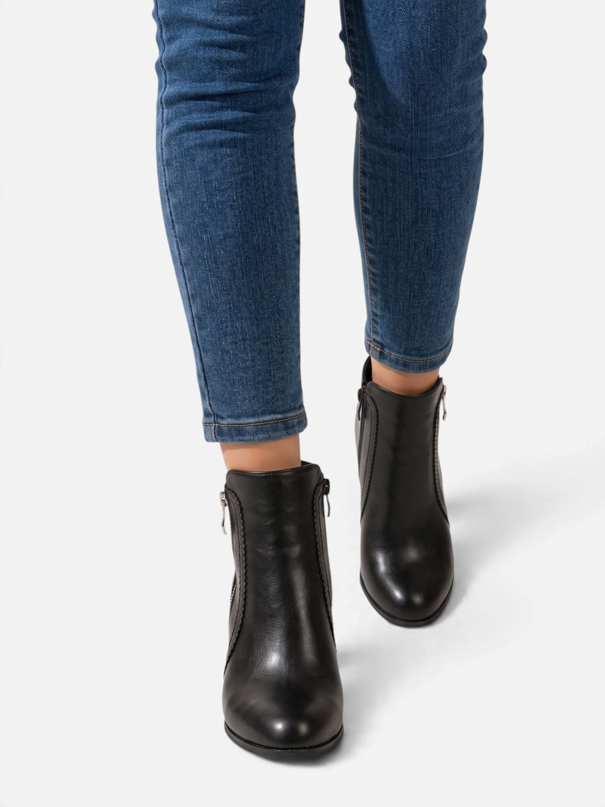 Bottines Femme Cuir Talon Carré Zip Latéral