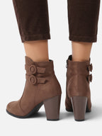 Bottines Suédine Femme Talon Bloc Boucle