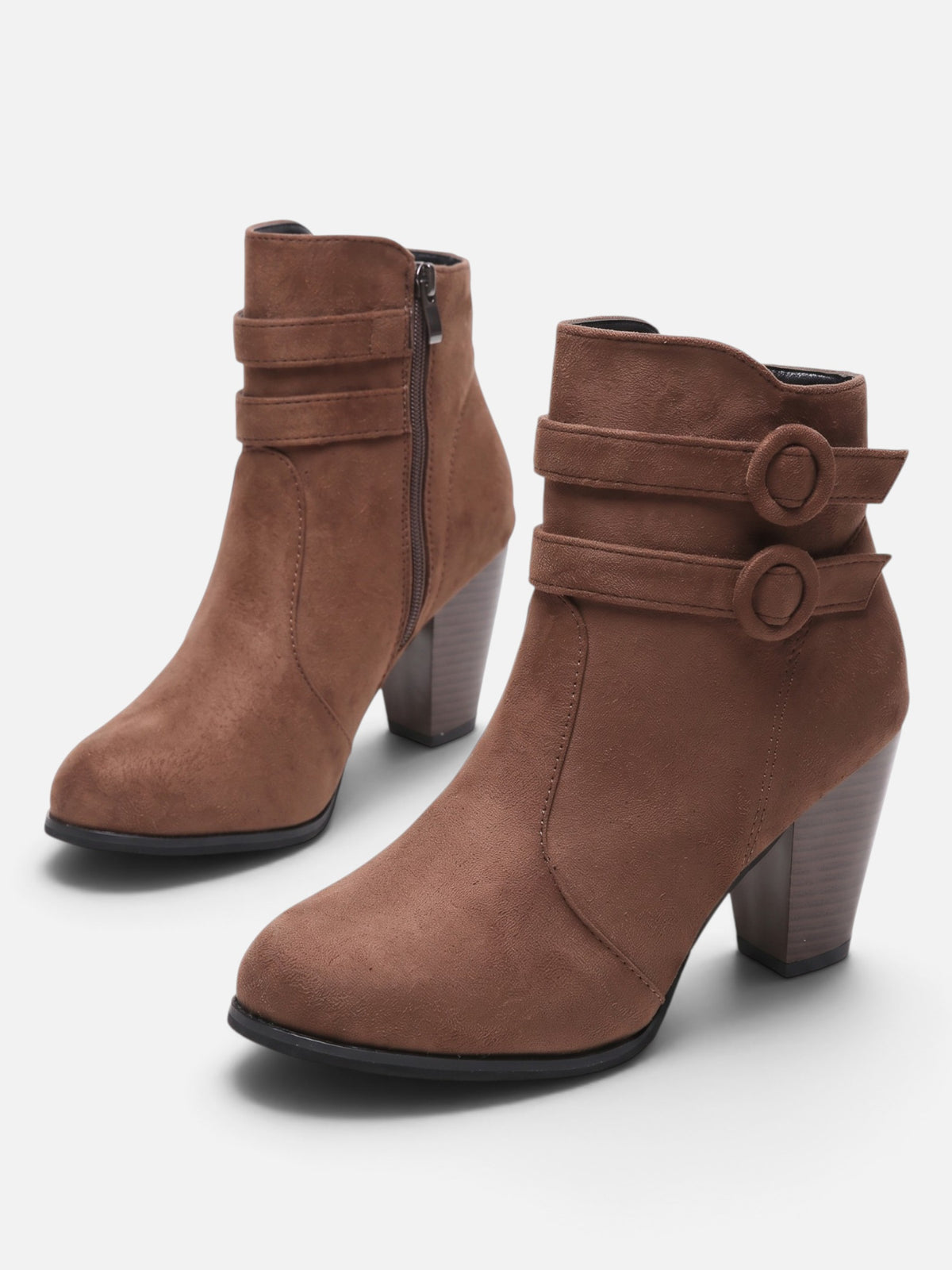 Bottines Suédine Femme Talon Bloc Boucle