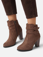 Bottines Suédine Femme Talon Bloc Boucle