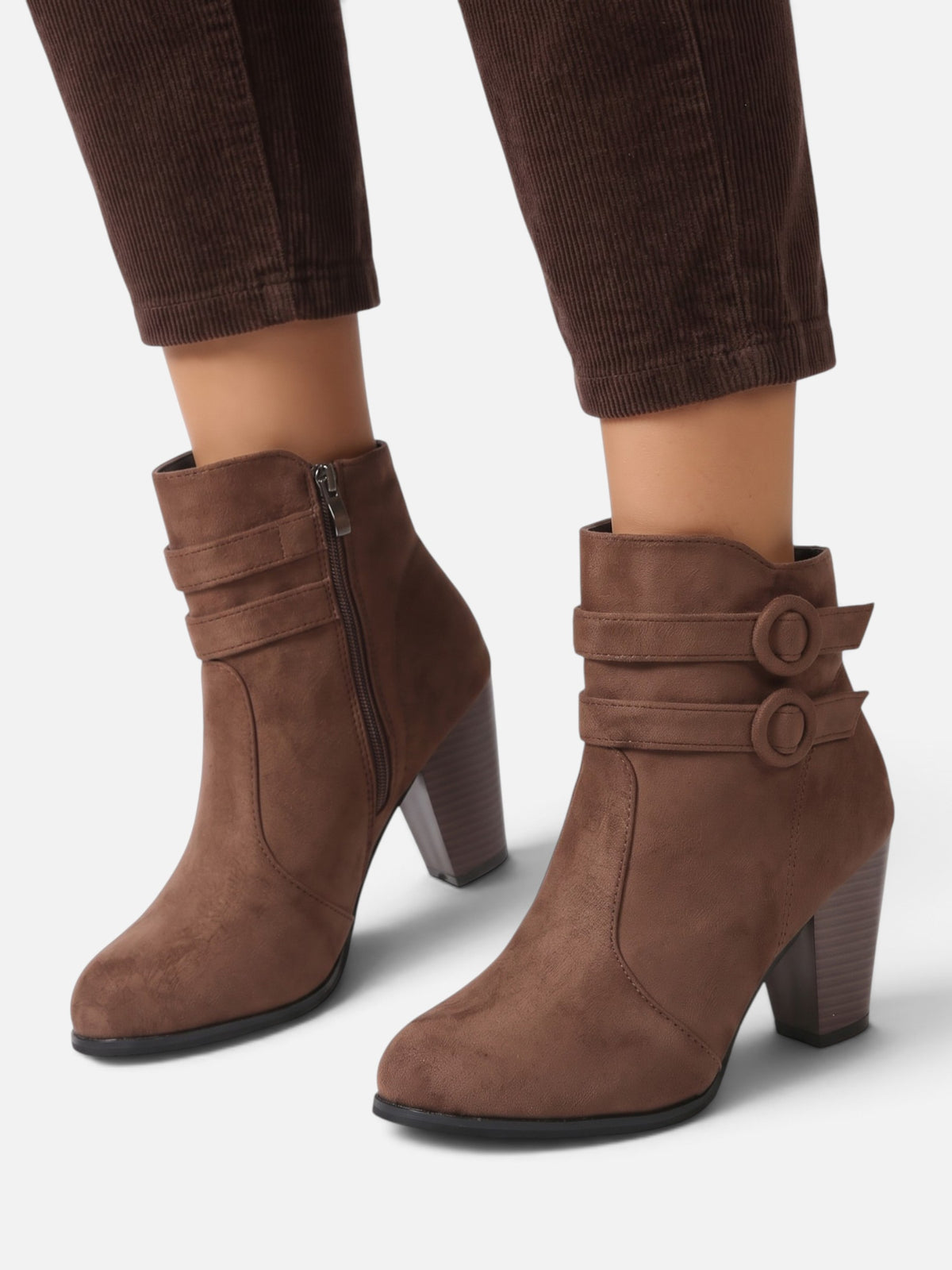 Bottines Suédine Femme Talon Bloc Boucle