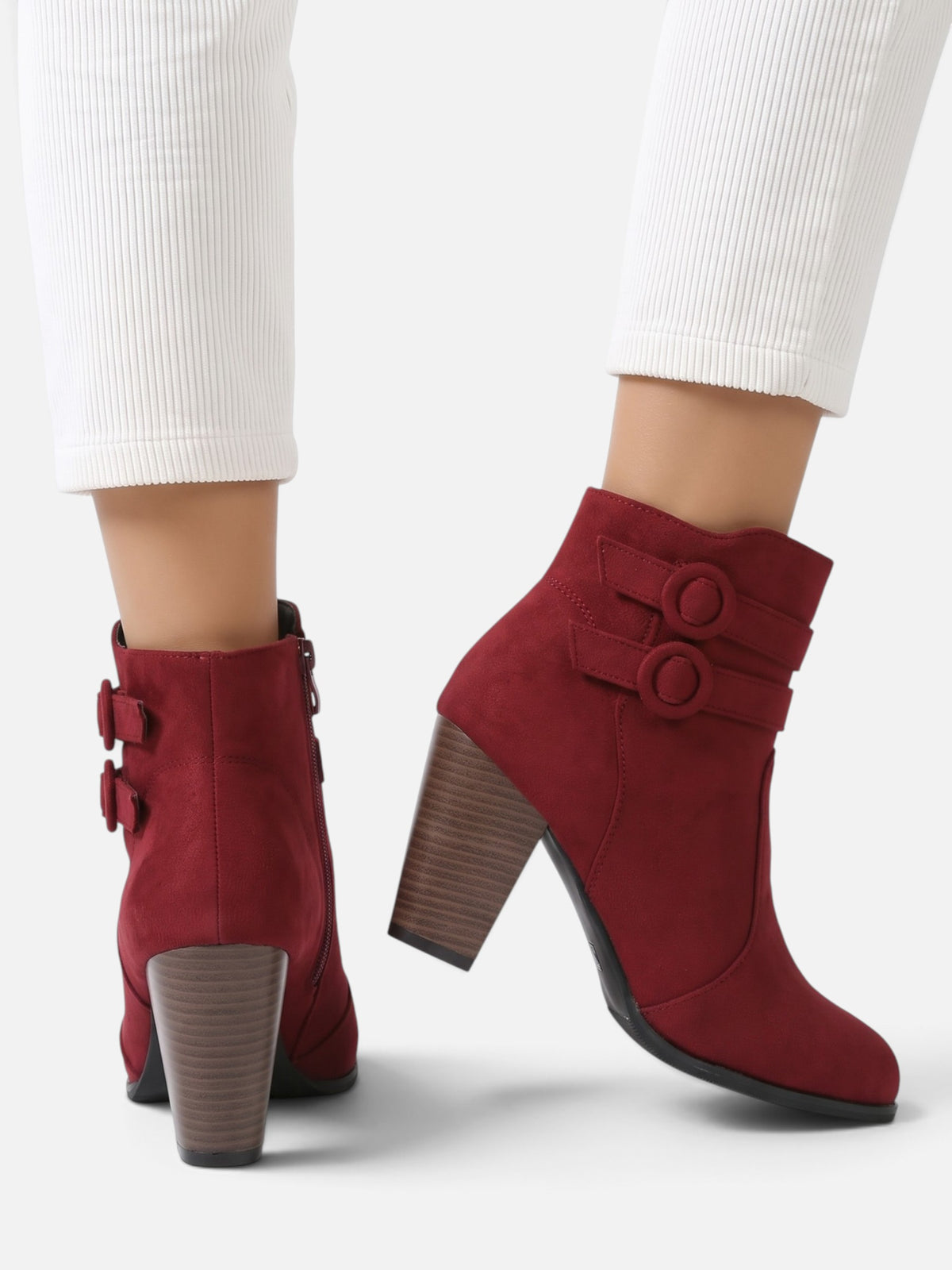 Bottines Suédine Femme Talon Bloc Boucle