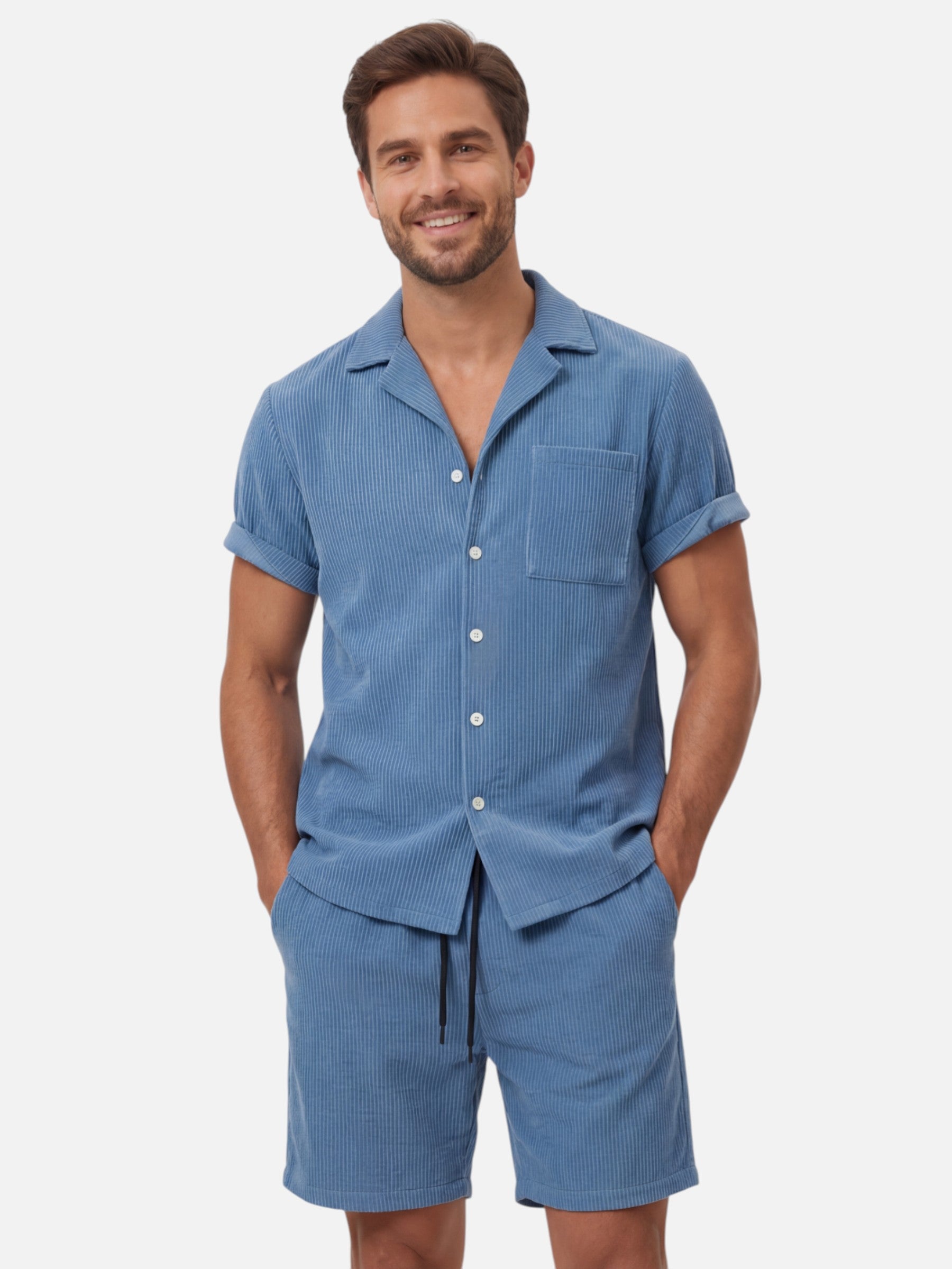 Ensemble d’été homme chemise manches courtes et short texturé