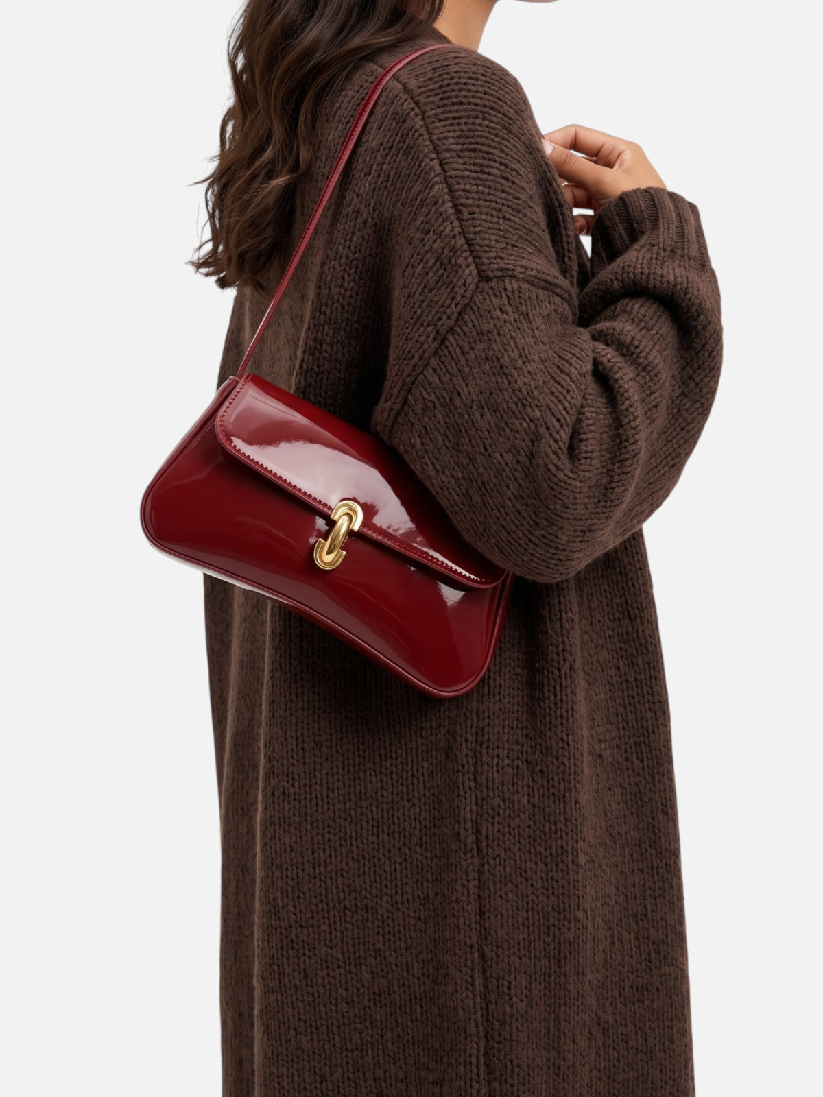 Women's Patent Buckle Detail Shoulder Bag