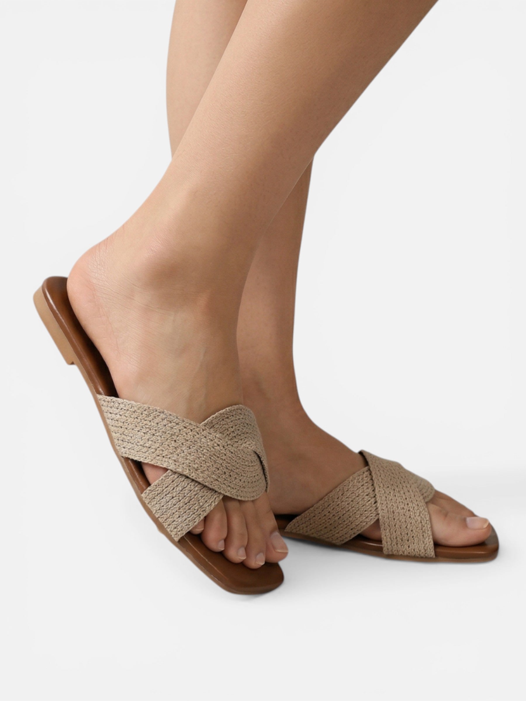 Sandalias planas con tiras cruzadas texturizadas estilo minimalista para mujer