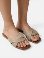 Sandales plates à brides croisées texturées style minimaliste pour femme